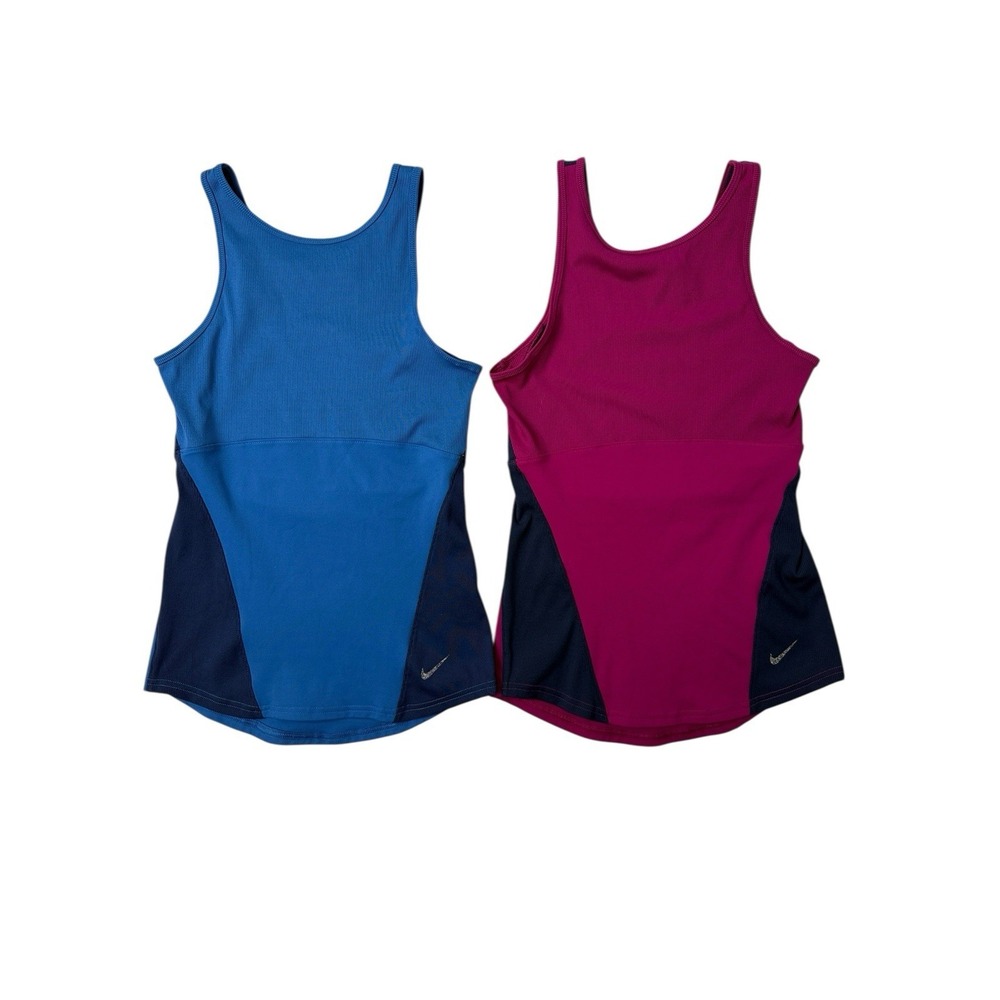 2 Nike Womans Yoga Tank Tops Dri-Fit Blue & Purple Open Back Slim Fit Active